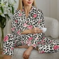 thumbnail image 6 of Pajama Sets for Women 2 Pcs, Rose Mix Leopard 3 Button Down Long Sleeve Sleepwear Lounge PJ Sets, 6 of 6