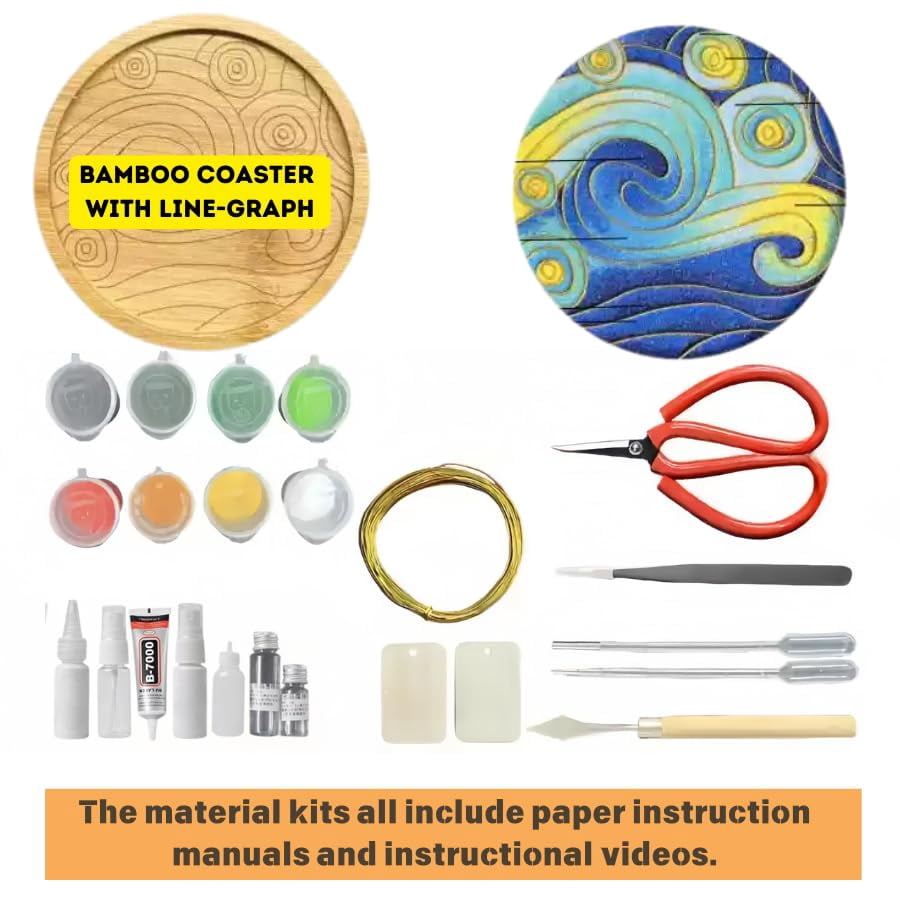 DIY Coaster Craft Kits, Cloisonne Filigree Enamel Art Painting Crafts Coasters Starter Kit, DIY Craft Coasters Supplies for Adults, Hobby for Adults Women Elderly, Handmade Home Decor Gifts