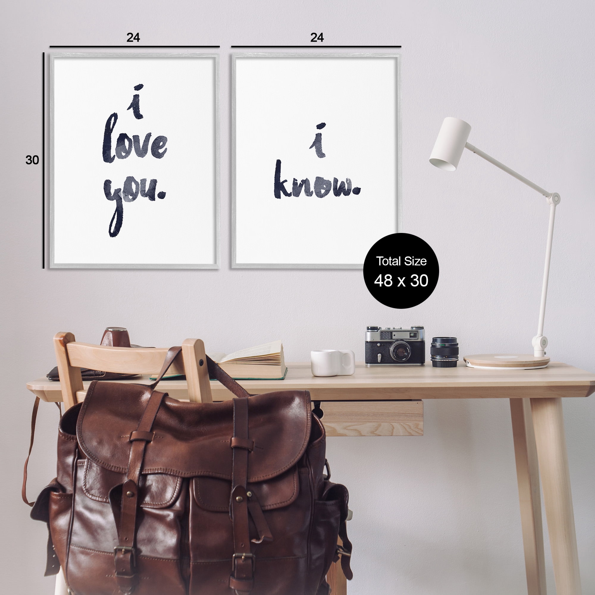 Stupell Industries Glam I Love You Phrase Inspirational Painting Gray Framed Art Print Wall Art, 24 x 30, Set of 2