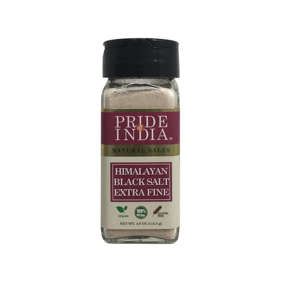 Pride Of India - Himalayan Black Rock Salt - Extra-Fine Grind, 4.0 oz (113.4gm) Dual Sifter Jar - Kala Namak - Contains 84+ Minerals - Perfect for Cooking, Vegan Tofu, Vegan Omlettes