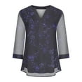 thumbnail image 3 of gakvbuo 3/4 Sleeve Tunics Tops For Womens Floral Blouses Shirts Double Layers V Neck Dressy Blouses Loose Fit Pleated Mesh Shirts, 3 of 4