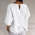 thumbnail image 5 of Women T Shirts Summer Tops Solid Cotton and Linen Ruffle Pleated Hem Tops Round Neck Casual Shirt Tops Comfortable Shirts, 5 of 8