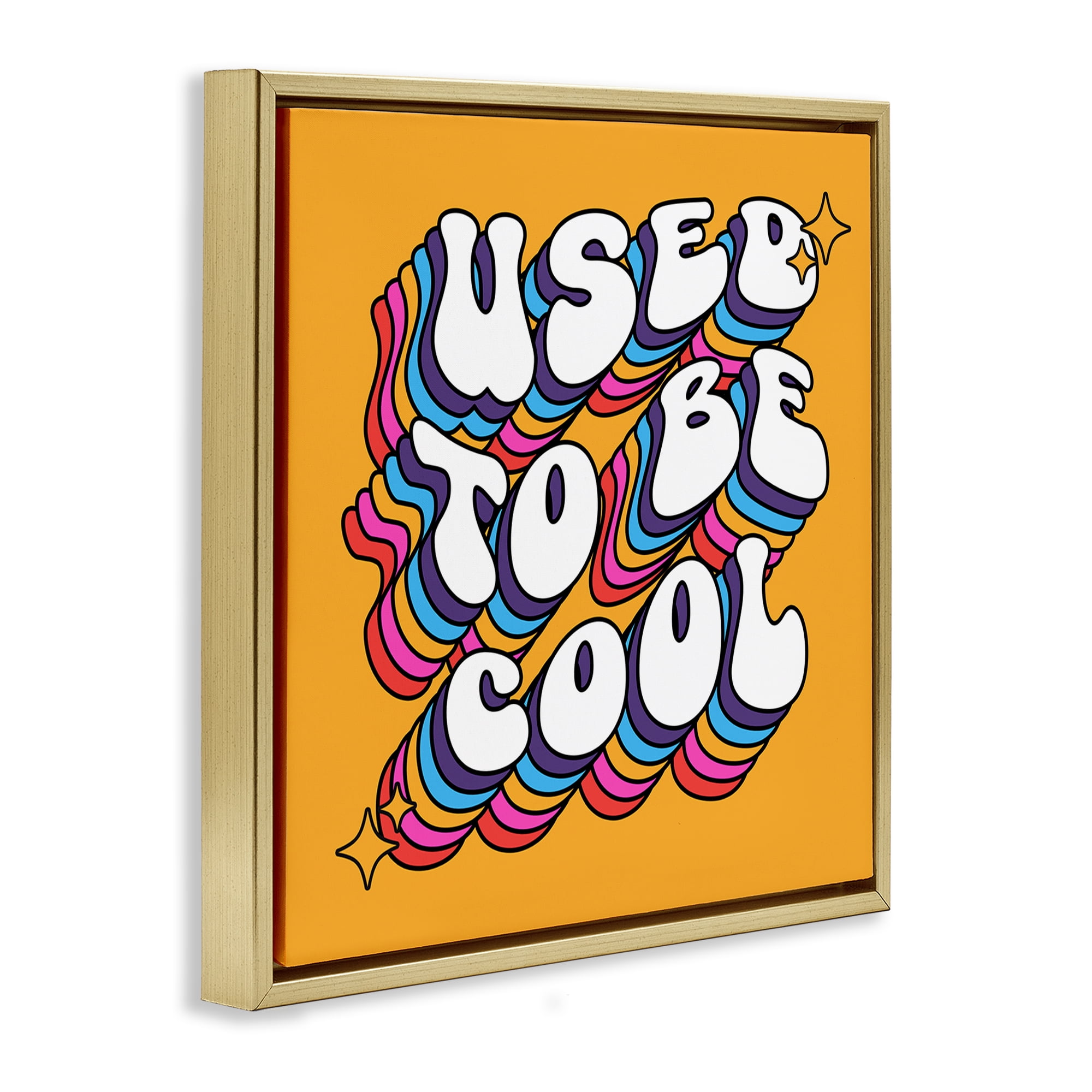 Stupell Industries Groovy Used To Be Cool Text & Numbers Painting Gold Floater Framed Canvas Art Print Wall Art, 18 x 18