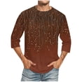 thumbnail image 1 of Camisas de Lino para Hombres Impresión Cuello Redondo Casual 3/4 Manga Blusa, Mezcla de Lino de Algodón para Primavera Verano Ocio Y Tops Diarios, 1 of 9