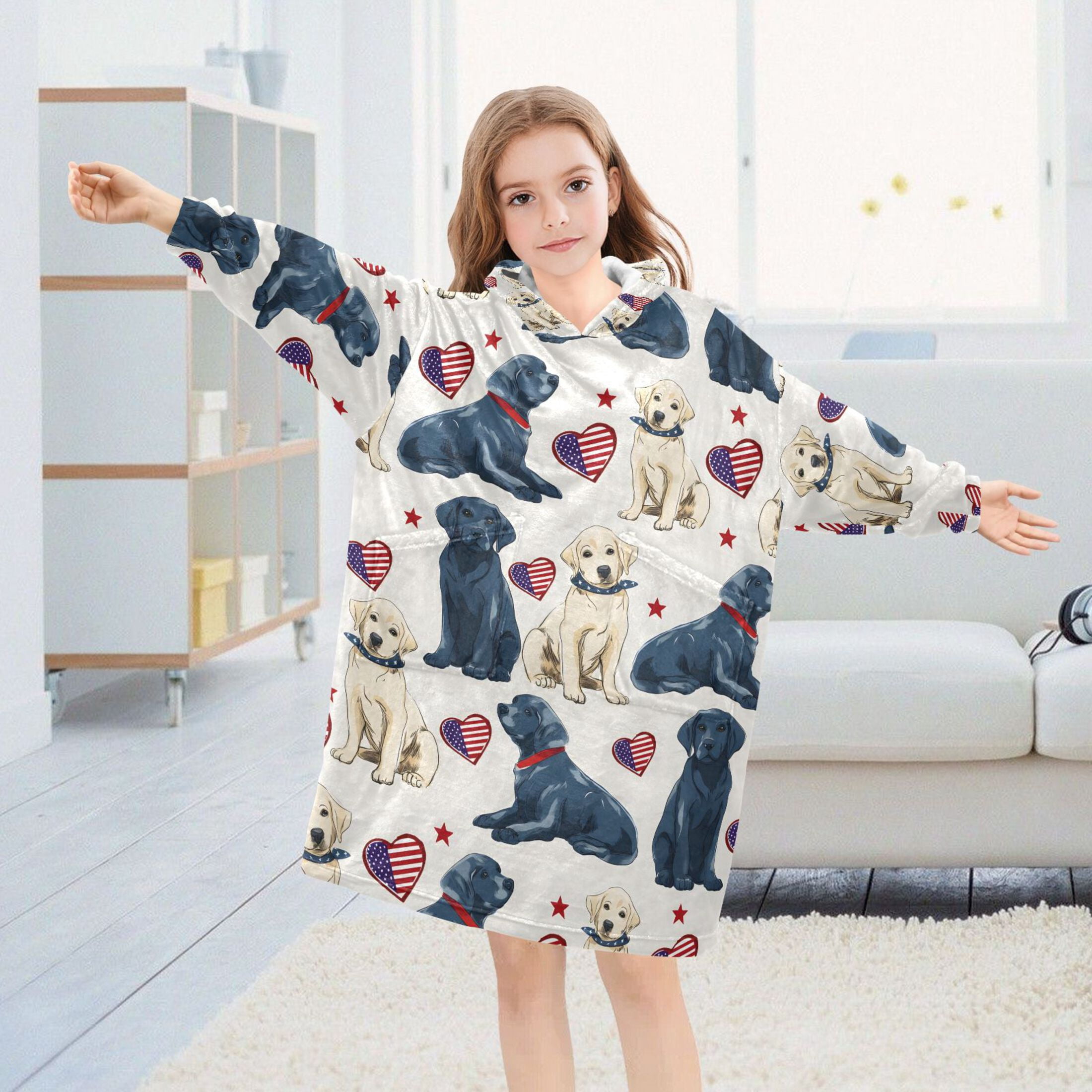 joogoo Blanket Hoodie for Labrador Dogs Hearts Oversize Sweatshirt 3-14 YR L