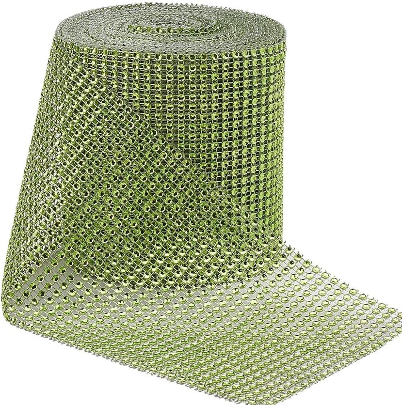 10 Yards 4.7 Inch 24 Rows Rhinestone Ribbon Diamond Ribbon Mesh Wrap Roll for Wedding Birthday Craft Making Green