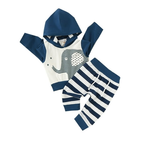 

QWERTYU Newborn Infant Baby Toddler Pullover Hoodie and Striped Pants Set Clothing Set Outfits Long Sleeve for Girl Boy 0-2Y