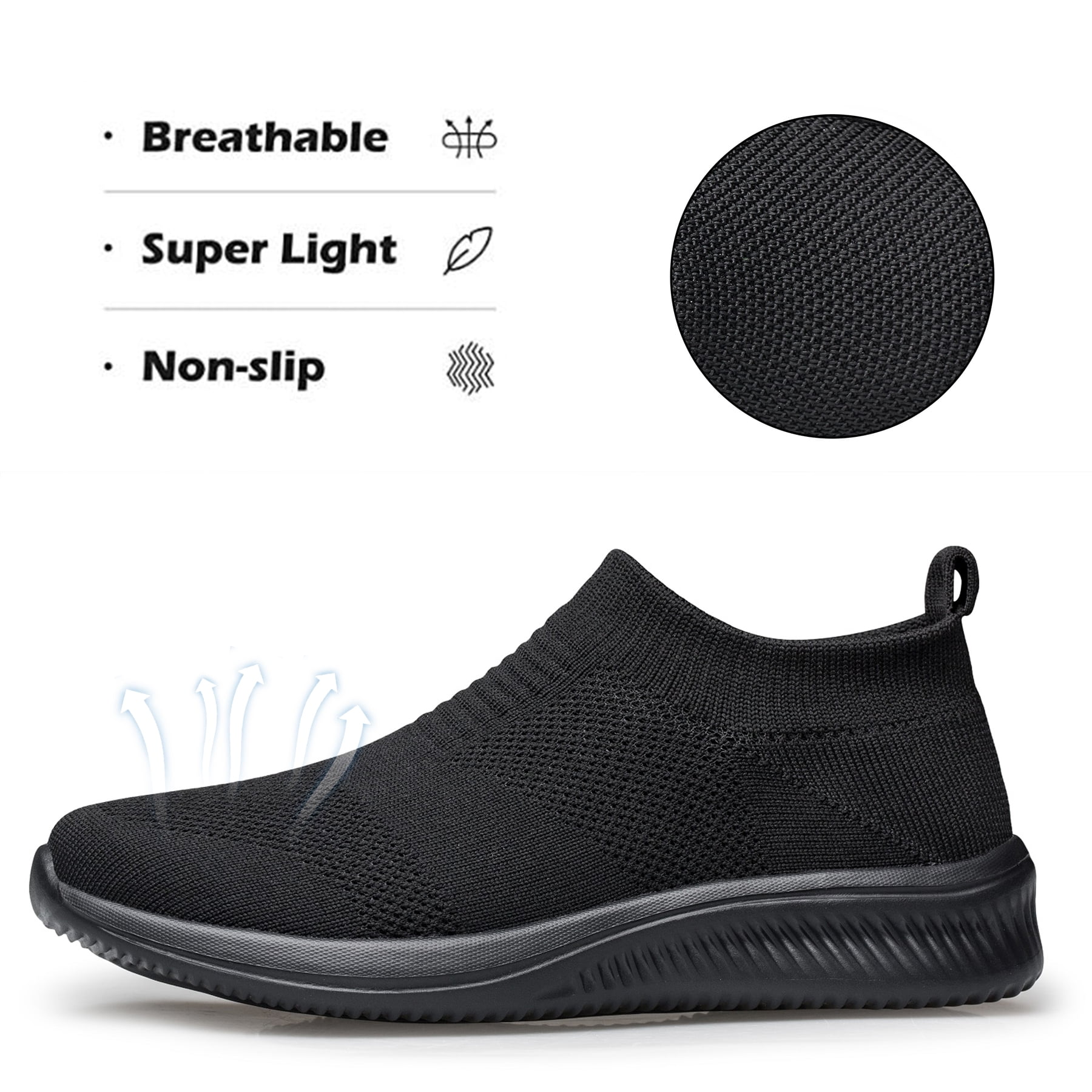 vibdiv Men's Non-Slip Sports Shoes Running Tennis Sneakers Light and Breathable Leisure Walking Shoes All Black Size 7