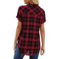 thumbnail image 4 of Short Sleeve Plaid Print Women Casual Blouse Female Summer Turn-Down Collar Shirt Tops, 4 of 5