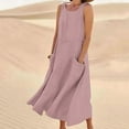 thumbnail image 2 of Diufon Linen Dresses for Women Summer Round Neck Sleeveless Dress Solid Color Lounge Dress with Pockets, 2 of 5