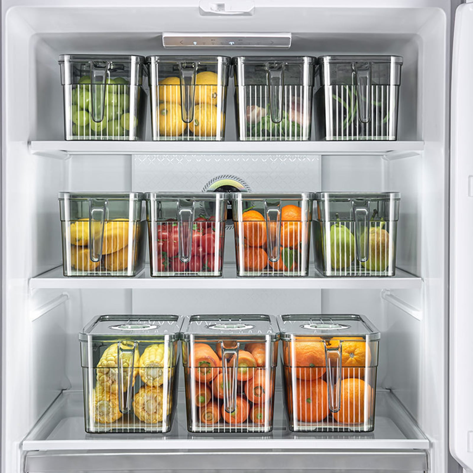Oasiva Refrigerator Storage Box with Handle Lids Kitchen Plastic Food Container for Fridge Cabinet Fruits Vegetables Meat Eggs