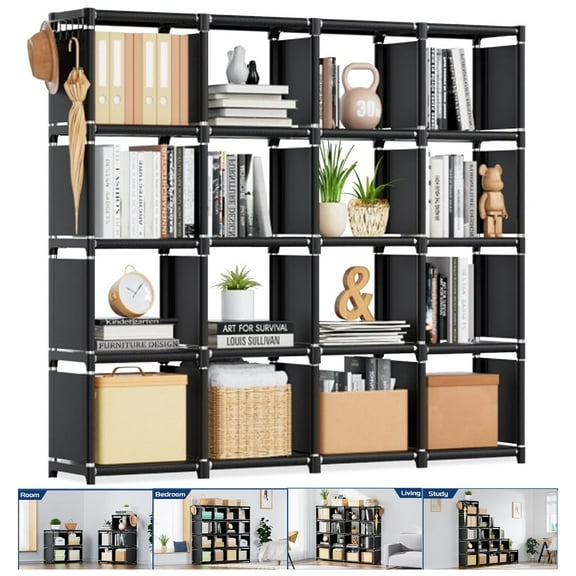 Book Storage Organizer,16 Cuble DIY Bookcase Closet for Bedroom Living Room Office,Book Shelf Organizer,Tall Bookcase Shelf, Assembled Cubicle Shelf