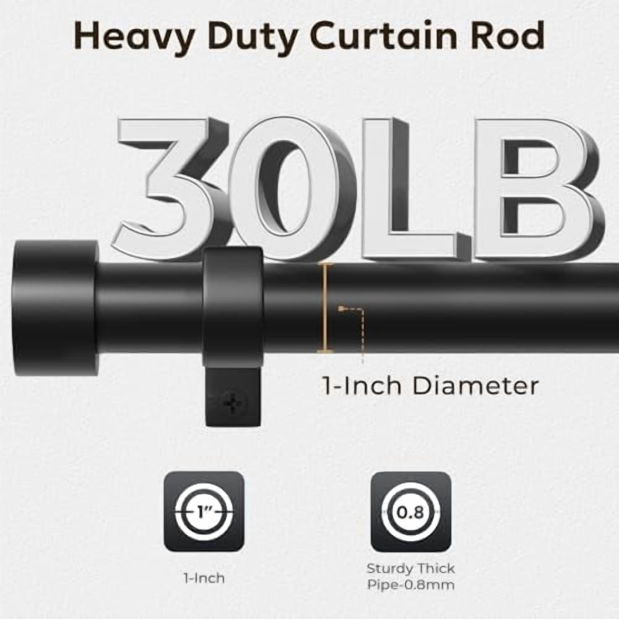 Curtain Rods for Windows 48 to 84, Black Curtain Rod, Adjustable 1 Inch Heavy Duty Outdoor/Indoor Modern Drapery Pole, 32"-86"
