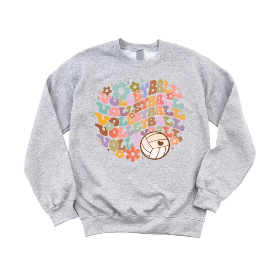 Trendy Volleyball Sweatshirt School Pride Retro Sweater for Adults and Teens Gray Sweatshirt Youth Small
