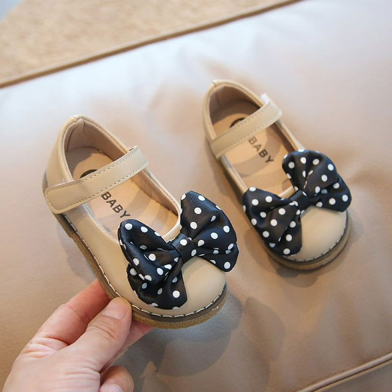 QIANGONG Toddler Shoes Girls Casual Shoes Flat Polka Dot Bow Solid