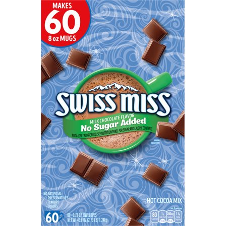 Swiss Miss Milk Chocolate Flavor No Sugar Added Hot Cocoa Mix, (60) 0.73 Ounce Envelopes
