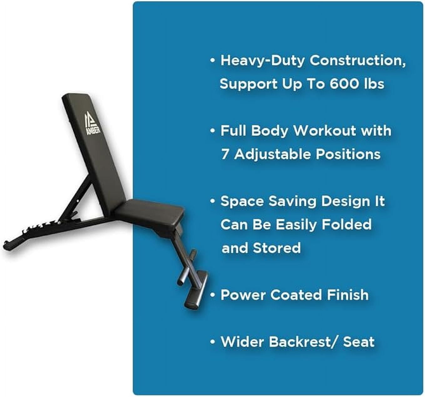 Multi-Purpose Adjustable Weight Bench with Wider Backrest/Seat and Easy Storage - 7 Position Ideal for Full Body Workout at Home Gym.