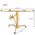 thumbnail image 3 of 16FT Drywall Rolling Lifter Panel, Sheetrock Lift Drywall Lift with Adjustable Telescopic Arm & Caster Wheels, Panel Hoist Jack Tool, 150LBS Weight Capacity, Single-Person Operation, Yellow, 3 of 8