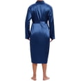 thumbnail image 3 of Bata de satén INSPIRE CHIC para hombres, pijama de manga larga, kimono, bata de baño, conjunto de ropa de dormir con pantalones cortos, color azul marino, 3 of 5