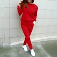 thumbnail image 5 of BLOCLOALO 2 Piece Lounge Set Long Sleeve Pullover Sweatshirts Autumn Winter Solid Color Long Pants Sports Suit Pullover Crewneck Sweaters Sweatpants and Sweatshirt Set Womens Lounge Outfit Red L, 5 of 9