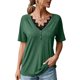 thumbnail image 1 of Camisa de manga corta con cuello en V de encaje para mujer, moda de verano, informal, adelgazante, blusa de manga corta de verano para mujer, OD verde L, 1 of 8