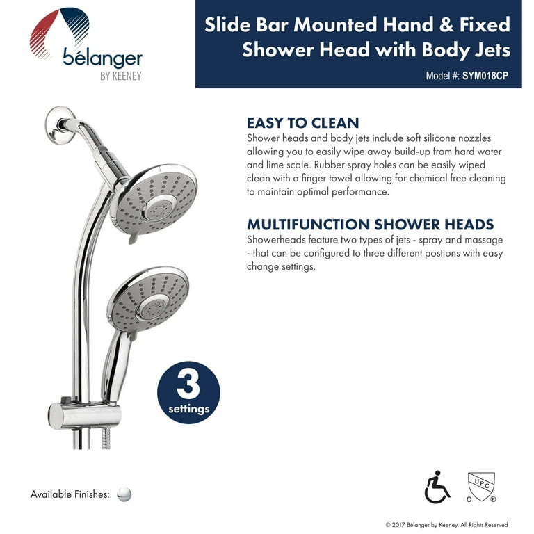 Belanger 2-Spray 8 in. Dual Shower Head and Handheld Shower Head with Body Jets in Polished Chrome Belanger 2-Spray 8 in. Dual Shower Head and Handheld Shower Head with Body Jets in Polished Chrome