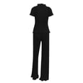 thumbnail image 3 of Txlixc Traje de mujer, camiseta de cuello alto de manga corta con traje de pantalones de piernas anchas Txlixc moda, 3 of 5