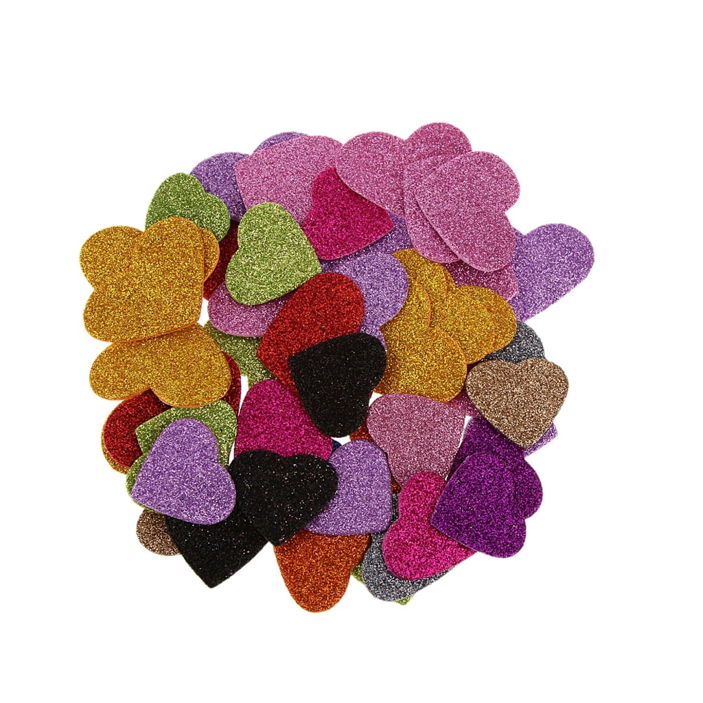 Pack of 45 Glitter Foam Heart Mixed Self Sticker for Kids Craft Decoration