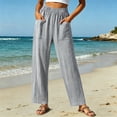 thumbnail image 2 of VBVC Women's Elastic Waist Linen Blend Pants , Cropped Palazzo Pants For Women , Ladies' Lightweight Summer Culottes with Pockets,Gray,S-2XL, 2 of 7
