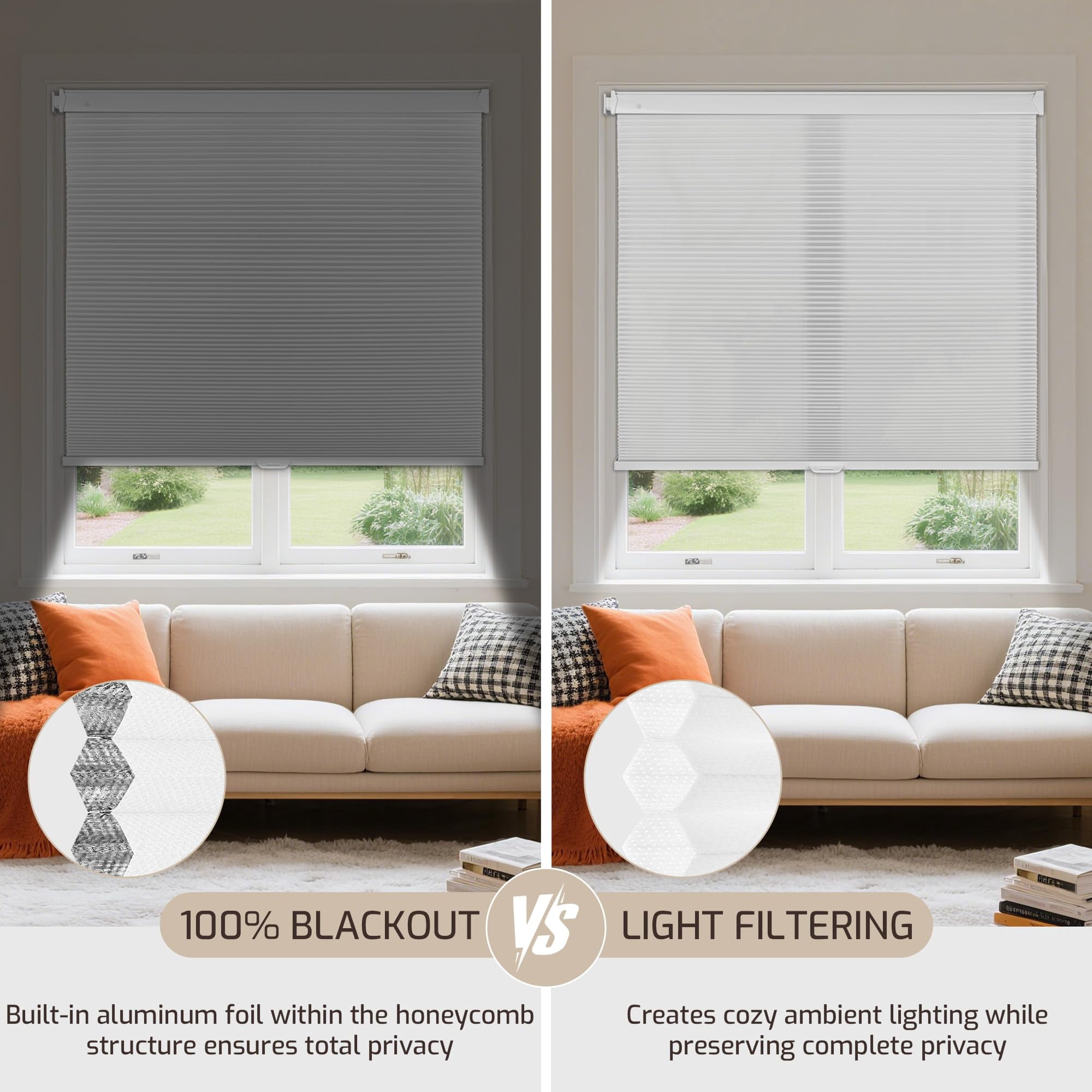 No Drill Tools Cordless Cellular Shades Blackout Honeycomb Blinds For Indoor Windows Uv Protection Privacy Home Door Customer Customization