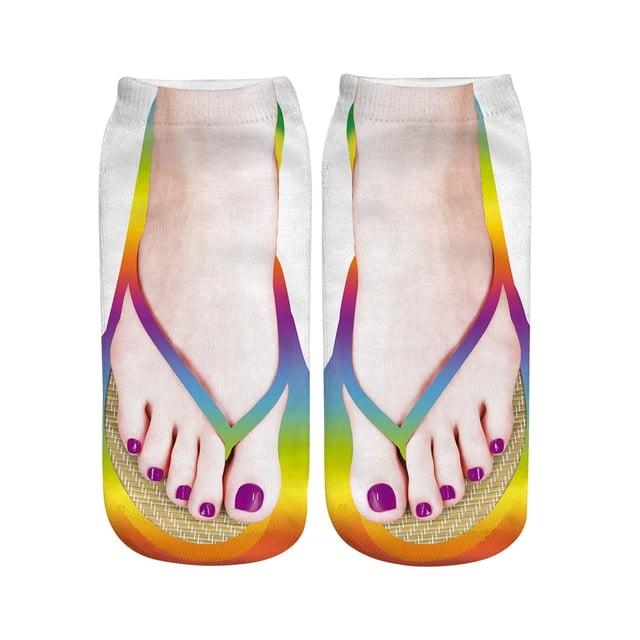 Breezora 3D Manicure Print Socks For Women With Hidden Design Running Socks Funny Patterns Personalized Comfort L Size Beige