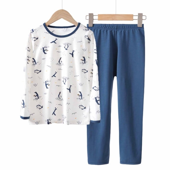 ATOGUTA Boys' Girls' Pajama Sets Long Sleeve and Pants Nighty PJS 2-piece Set White, Size 8-14