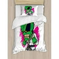 thumbnail image 3 of Outer Space Decor King Size Duvet Cover Set, Alien Warrior Practicing Chinese Martial Art Karate Sports Children Decor, Decorative 3 Piece Bedding Set with 2 Pillow Shams, Green Pink, by Ambesonne, 3 of 3