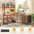 thumbnail image 6 of Homieasy L Shaped Desk with Hutch, Gaming Desk with Led Lights, Reversible Computer Desk with Power Outlet, Corner Desk with File Drawer & Monitor Stand, Storage Shelves for Home Office, Rustic Brown, 6 of 7