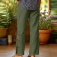 thumbnail image 5 of Women's Cotton Side Lace‑Up Split‑Hem Pants High‑Waist Elastic Waist Casual Long Trousers with Side Pockets Army Green XXXL(XXXL), 5 of 6