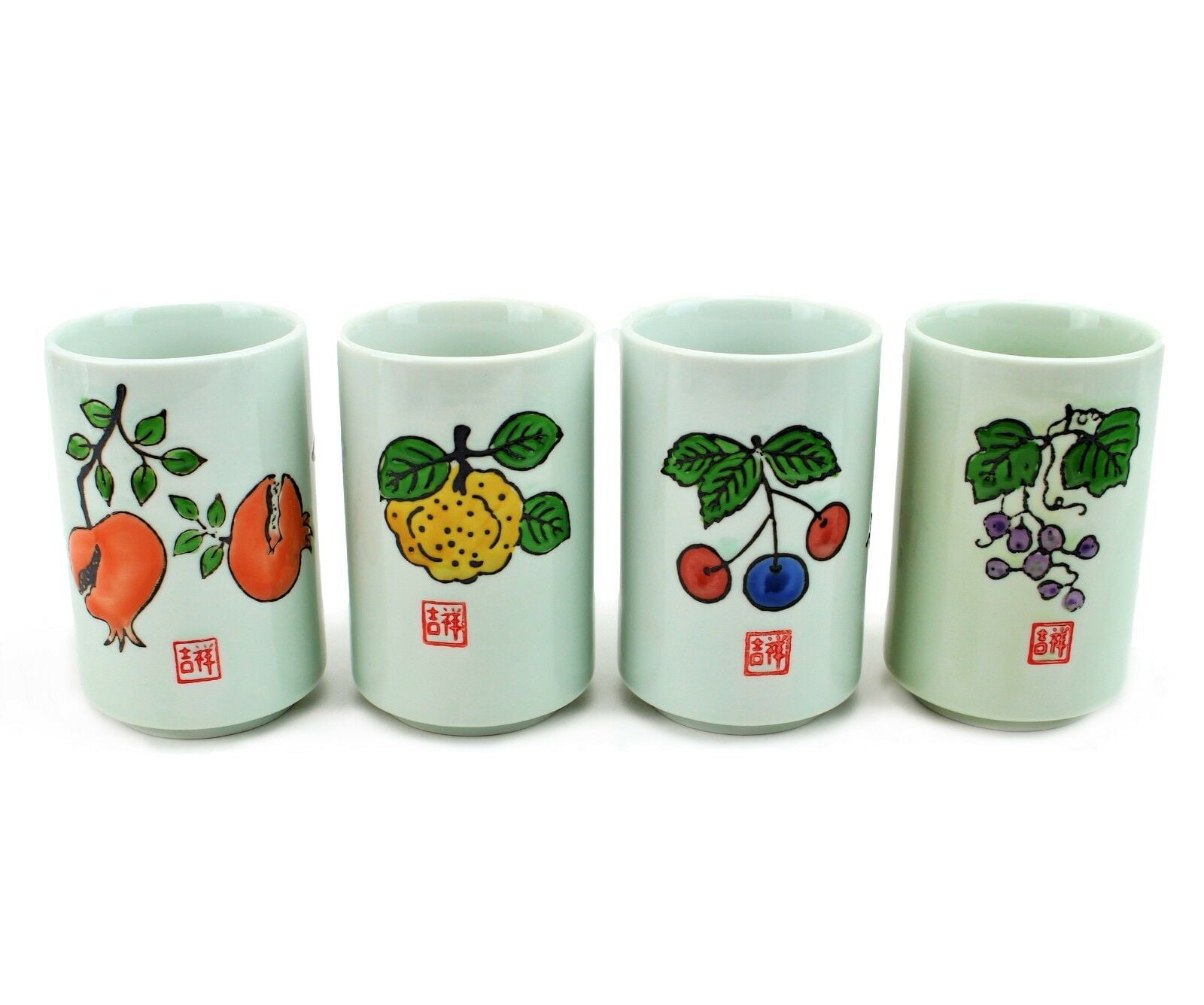 Set of 4 カップ Japanese Porcelain Ceramic Teacup Set Seasonal Fruit Design 8-Ounce F15637