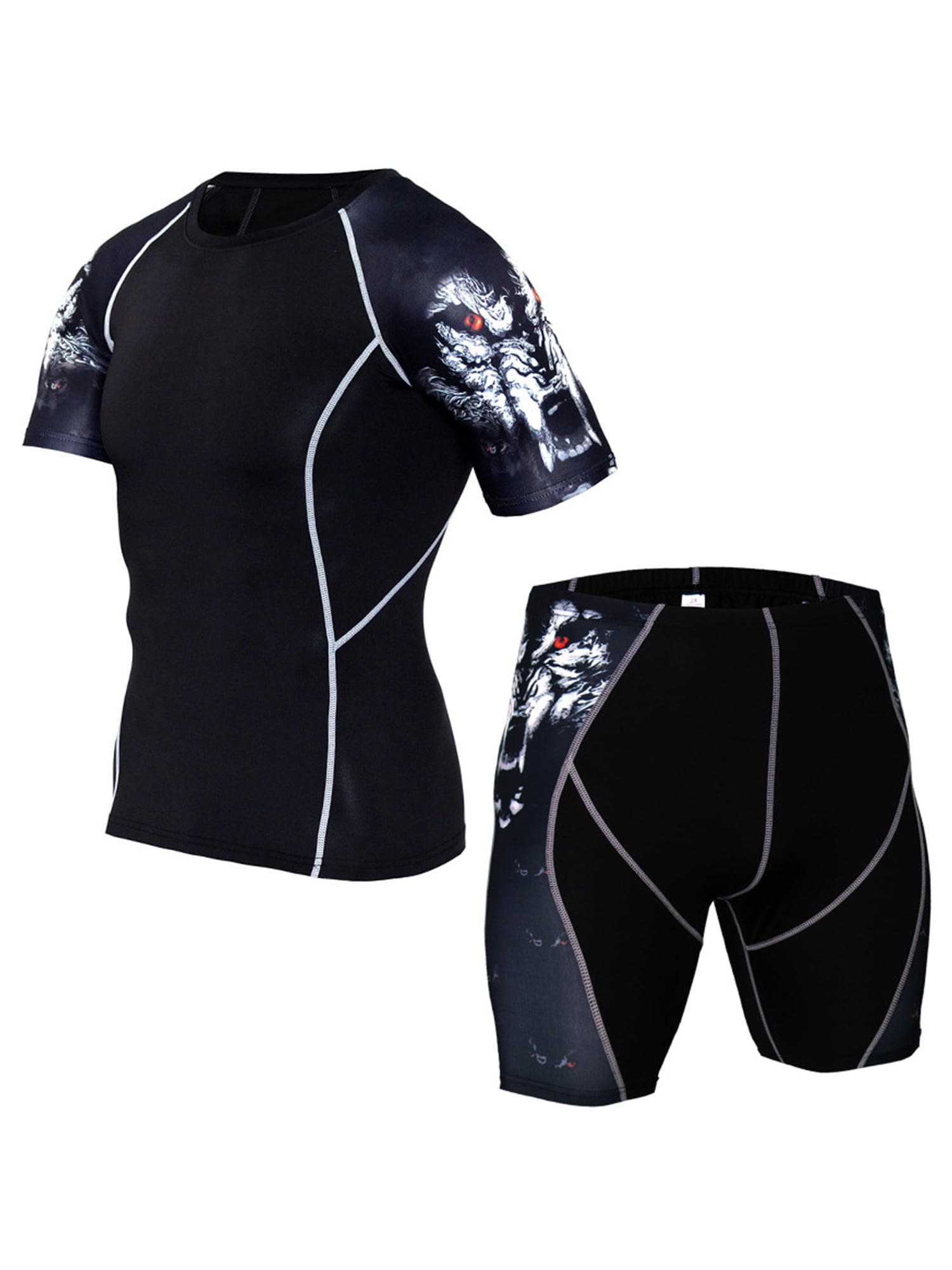 Men's Compression Shirts Gym Workout Running Shorts Tight fit Printed Cool Dry 