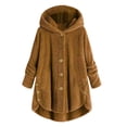 thumbnail image 1 of Veste Femme Mode Bouton Laine Moelleuse à Capuche Veste Ample Hiver Chaleur Grande Taille, 1 of 1