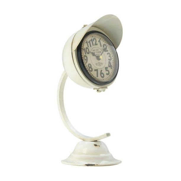 Round Table Clock, White Vintage Desktop Small Rustic Decorative Desk