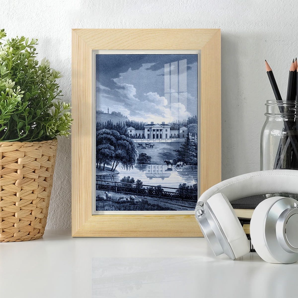 Estate View I -Framed Print w/glass-Natural Wood