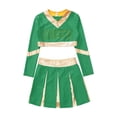 thumbnail image 3 of iEFiEL Kids Girls Color Contrast Patchwork Cheer Leader Dance Outfit Rhinestone Letters Print Crop Top with Pleated Skirt Green 16, 3 of 5