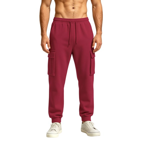 Jalioing Mens Cargo Sweatpants Solid Color Drawstring Elastic Waist Cuffed Joggers with Pocket Casual Outdoor Sport Pants