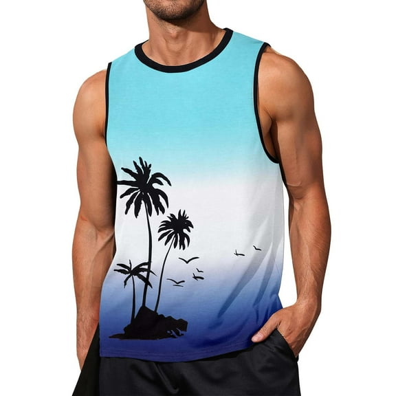 FBMDBB Men's Pullover Crew Neck Athletic Fitness Tank Top Hawaii Printed Sleeveless Tops Holiday Beach Tank Top