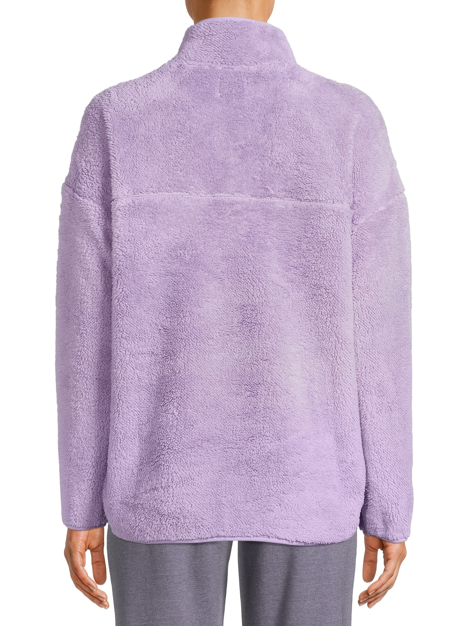 Time and Tru Women's and Plus faux shearling Quarter Zip Pullover Top