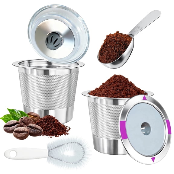 2-Pack Reusable K-Cup Pods for Keurig Coffee Makers 304 Stainless Steel Refillable K-Cups with Spoon and Brush Metal K-Cup Coffee Pods Eco-Friendly, BPA-Free
