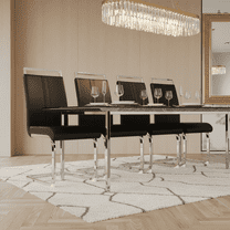 Set of 4 Modern Dining Chairs, High Back PU Faux Leather Upholstered Chair with Glossy Chromed Legs for Dining Room & Office