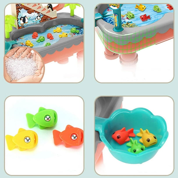 Penguin Slide Magnetic-Fishing-Toy Pool Set, Multi-Play Double Interactive  Competition, Electronic Fishing Table w/Dynamic Music, Bathtub Water Table