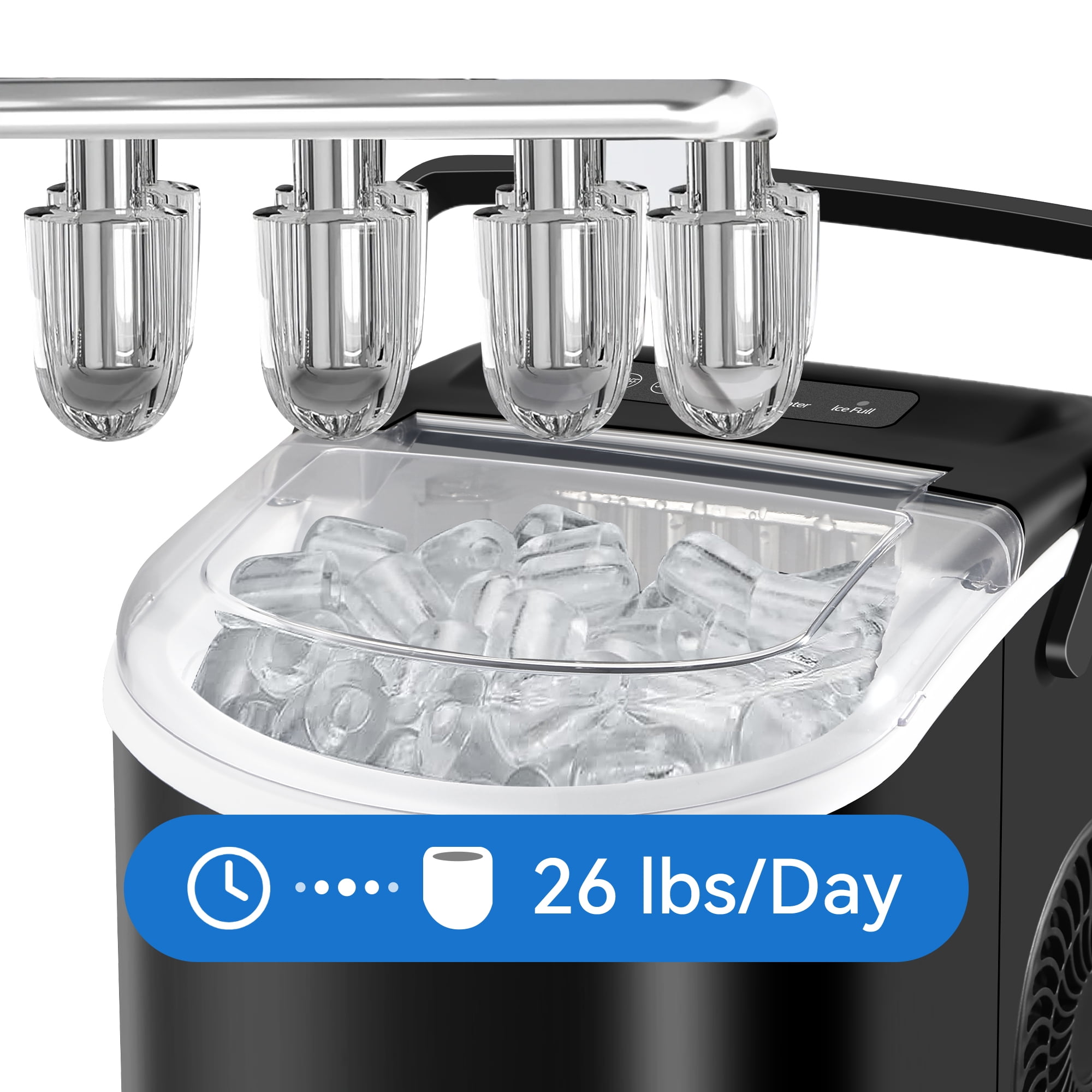 HUMSURE Countertop Ice Maker Machine with Handle, 26lbs  Per Day, 9 Ice Cubes Ready in 7 Mins, Self-Cleaning Portable Ice Maker with Basket and Scoop, for Home/Party/Kitchen/Camping/RV(Black)