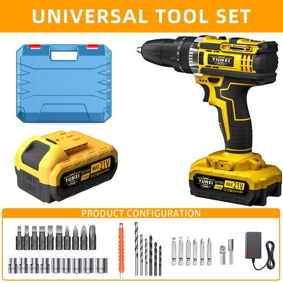 21V Cordless Drill Driver Kit with Li-ion Battery, Charger, Carry Case, Drill Bits, Screwdriver Bits and Sockets for Furniture Assembly, Home Repair and DIY Projects