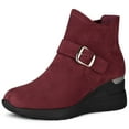 thumbnail image 1 of Unique Bargains Women's Platform Buckle Decor Wedge Heels Ankle Boots, 1 of 7